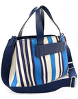 Canapa Vitello Striped Small Tote Turchese