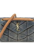 Denim Quilted Small Loulou Puffer Monogram Chain Satchel Blue Cinnamon