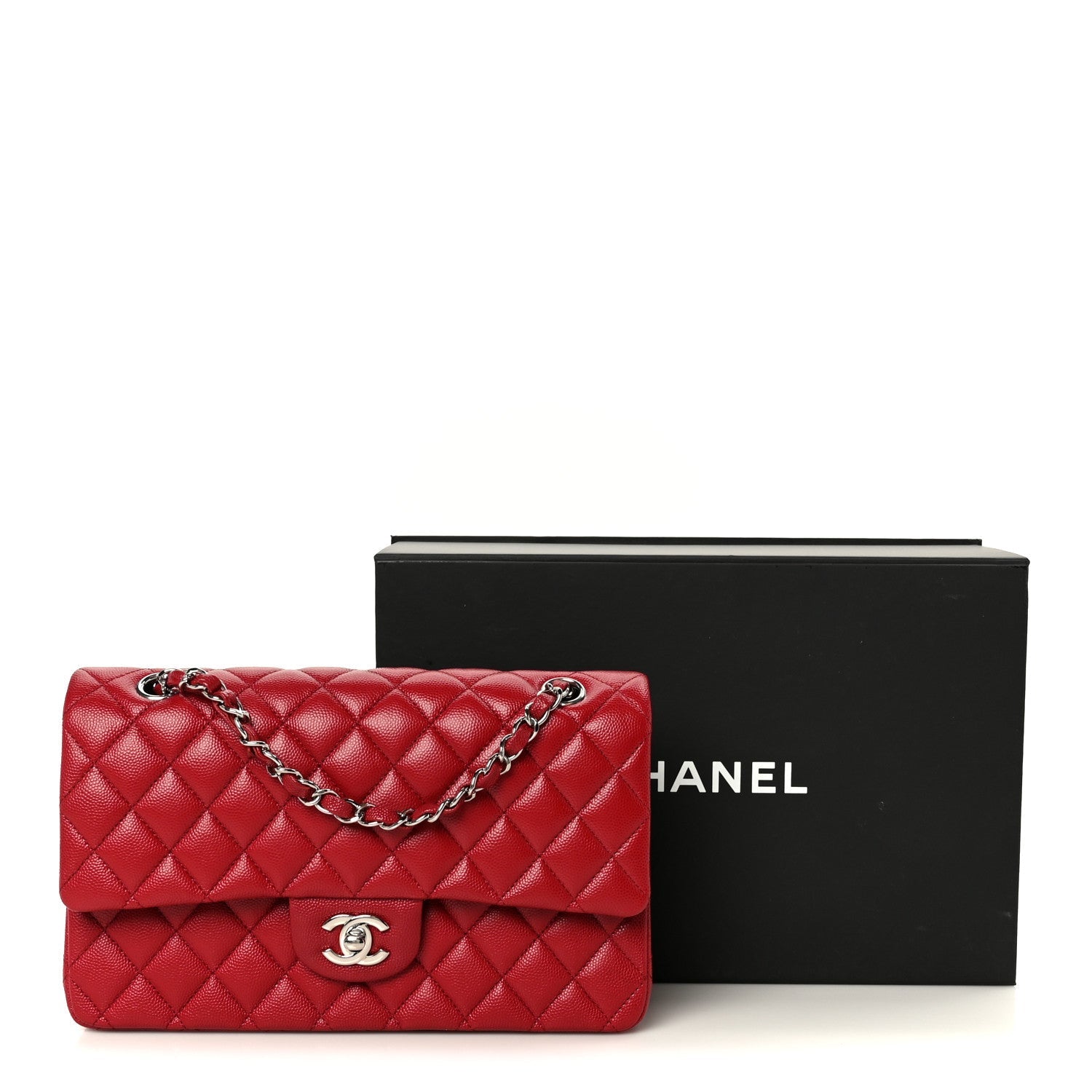 Caviar Quilted Medium Double Flap Red