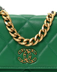 Lambskin Quilted CHNL 19 Wallet On Chain WOC Green