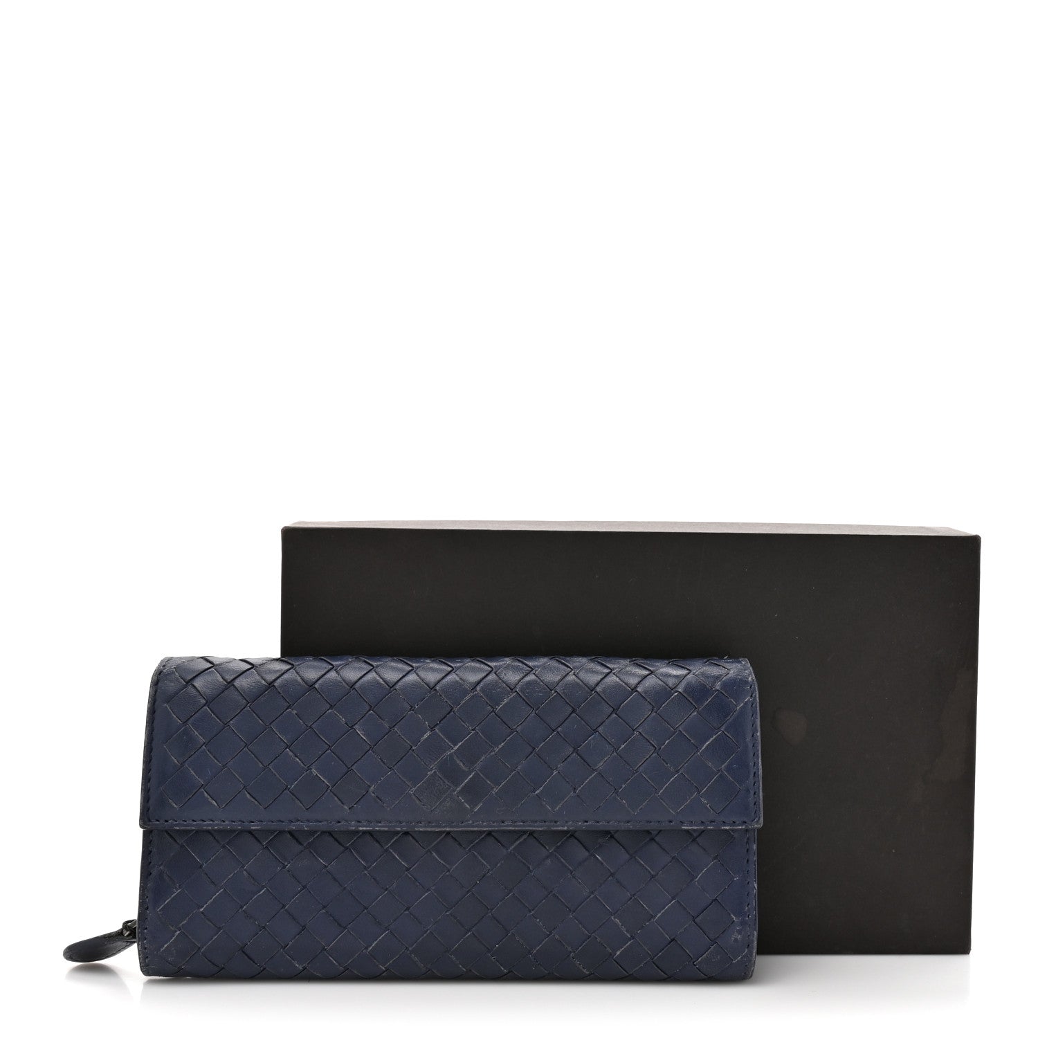 Nappa Intrecciato Continental Flap Wallet Dark Blue