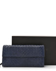 Nappa Intrecciato Continental Flap Wallet Dark Blue