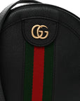 Grained Calfskin Web Mini Ophidia Round Shoulder Bag Black