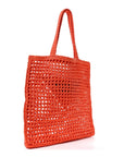 Yarn Raffia Effect Crochet Logo Embroidered Tote Bag Arancio