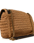 Raffia Calfskin Monogram Medium Niki Chain Satchel Natural