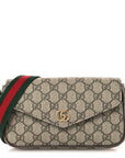 GG Supreme Monogram Textured Dollar Calfskin Web Mini Ophidia Envelope Shoulder Bag Beige Ebony