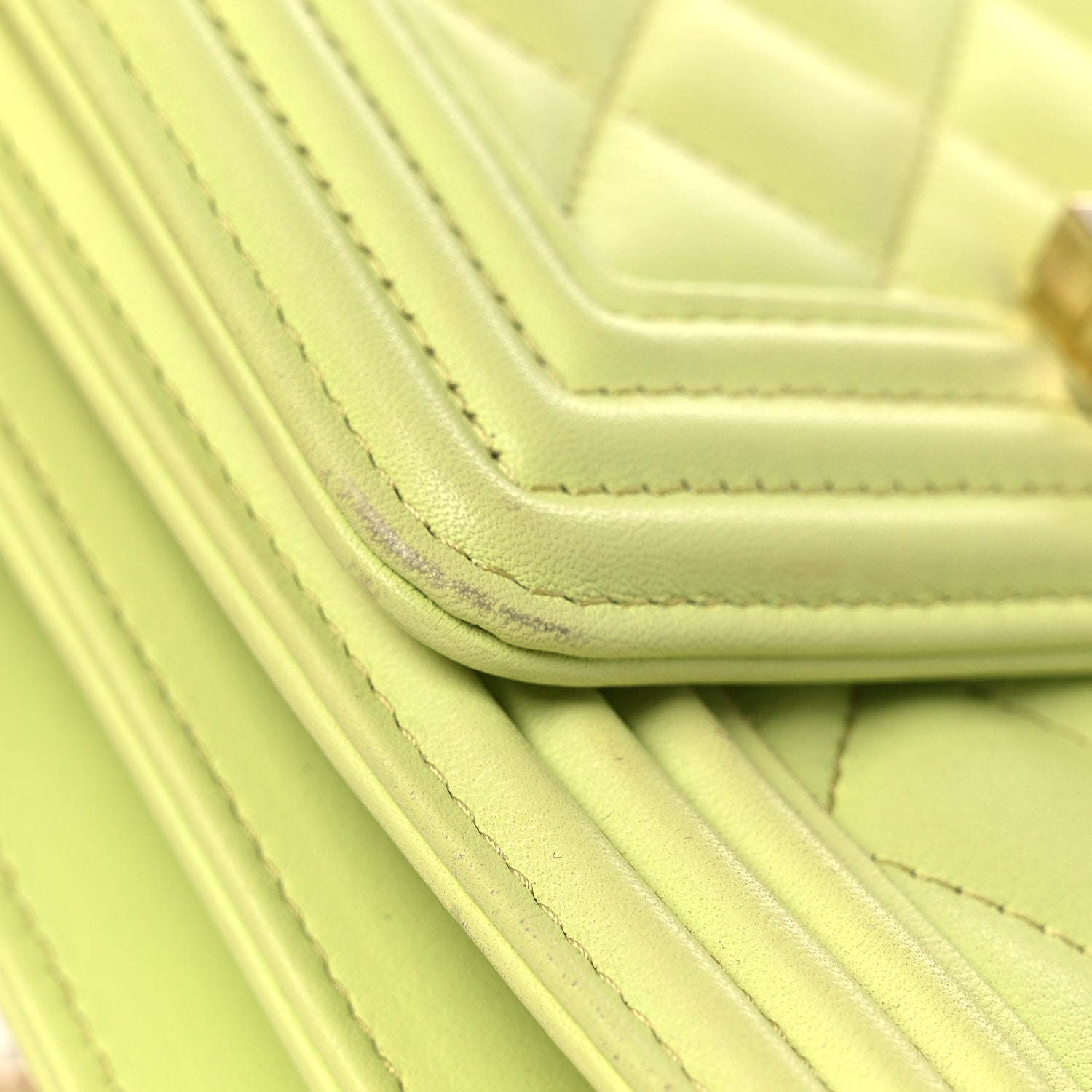 Calfskin Quilted North South Boy Flap Light Green