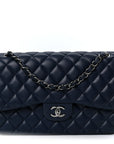 Lambskin Quilted Jumbo Double Flap Navy