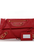 Chevre Gold Metallic Edge Hardware Envelope Clutch Rouge Grenade