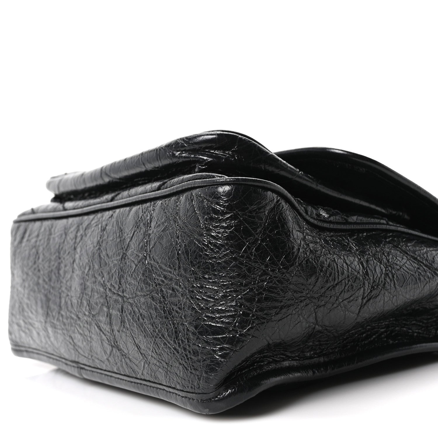 Crinkled Calfskin Matelasse Monogram Medium Niki Chain Satchel Black