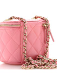 Lambskin Quilted Trendy Mini Vanity Case With Chain Pale Pink