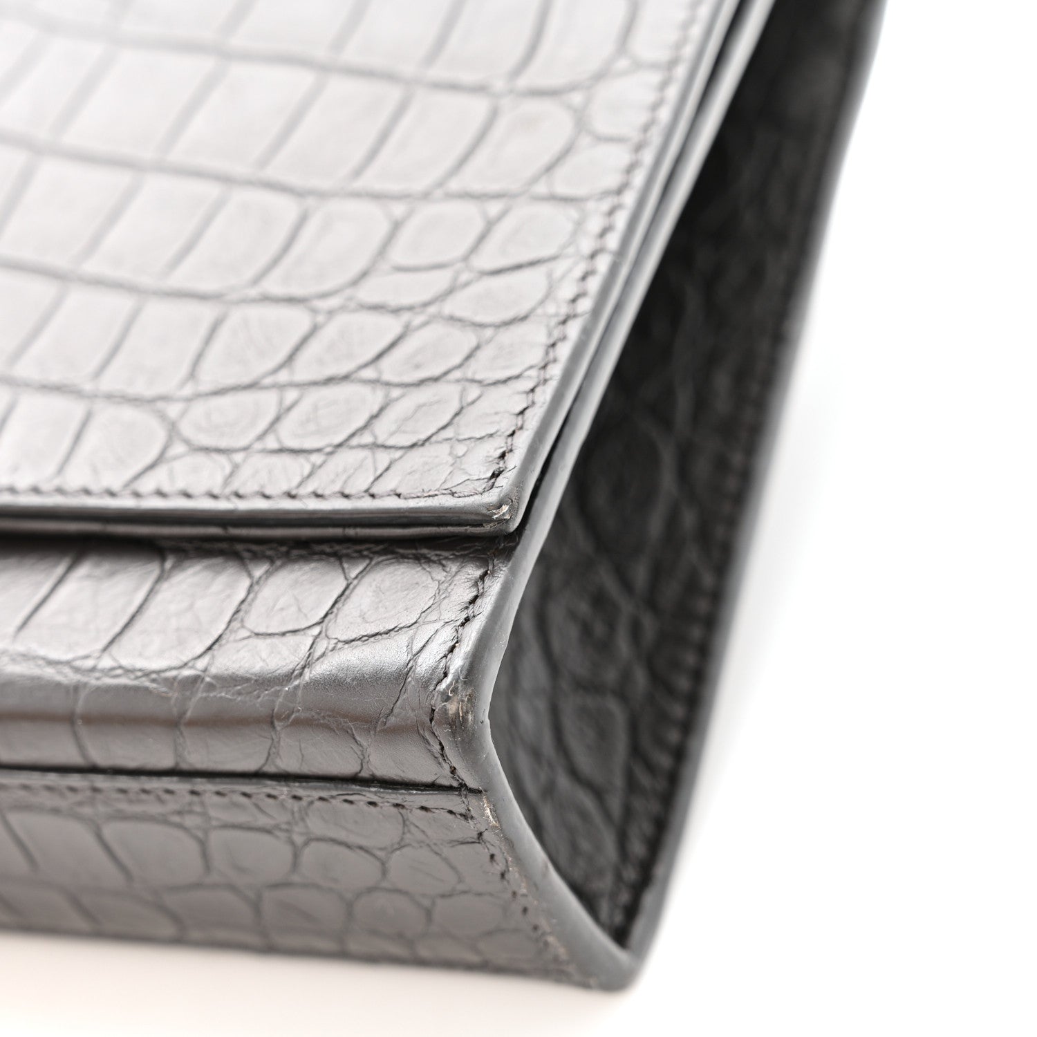Calfskin Crocodile Embossed Medium Classic Monogram Kate Tassel Satchel Storm