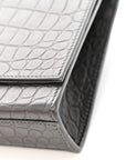 Calfskin Crocodile Embossed Medium Classic Monogram Kate Tassel Satchel Storm