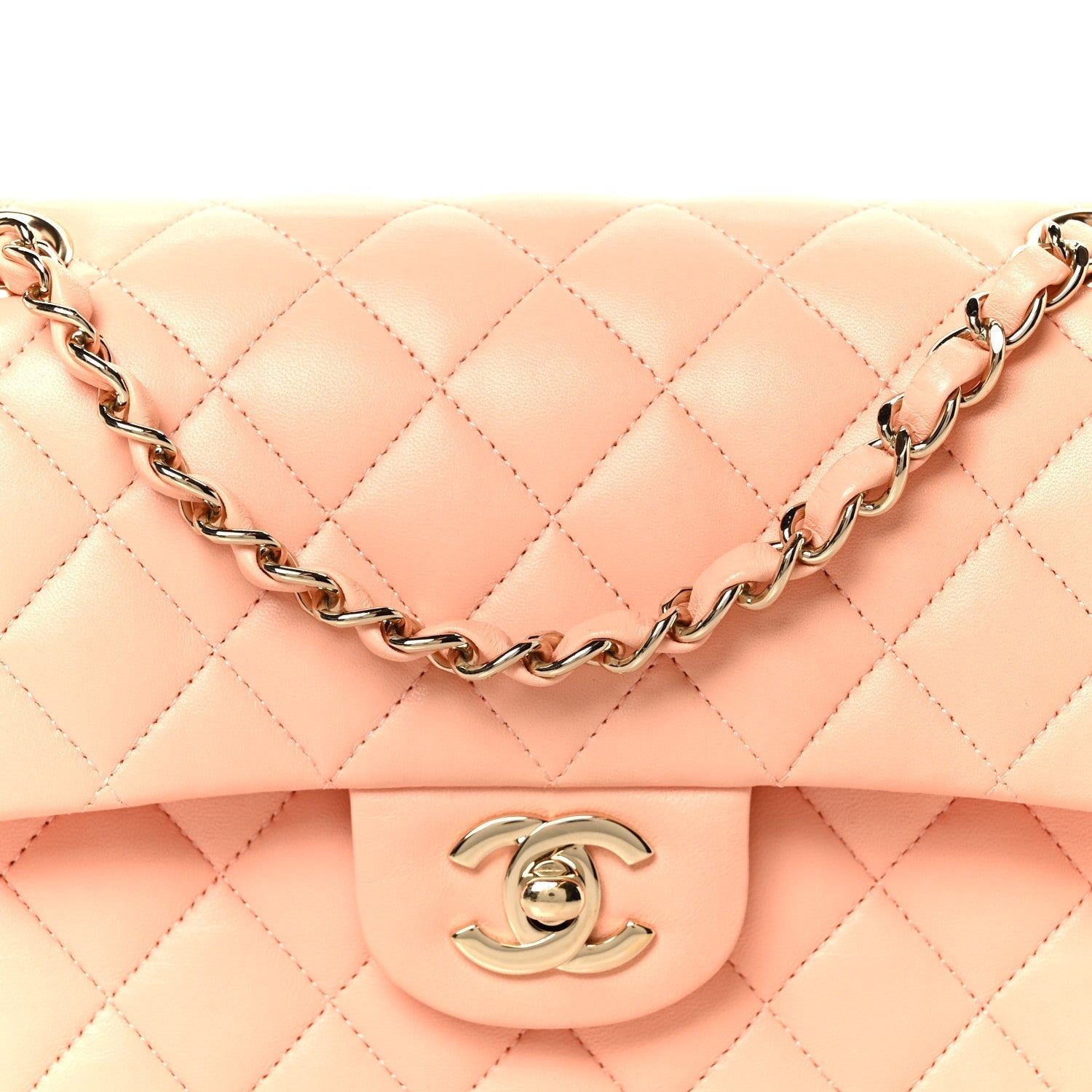 Lambskin Quilted Small Double Flap Light Orange