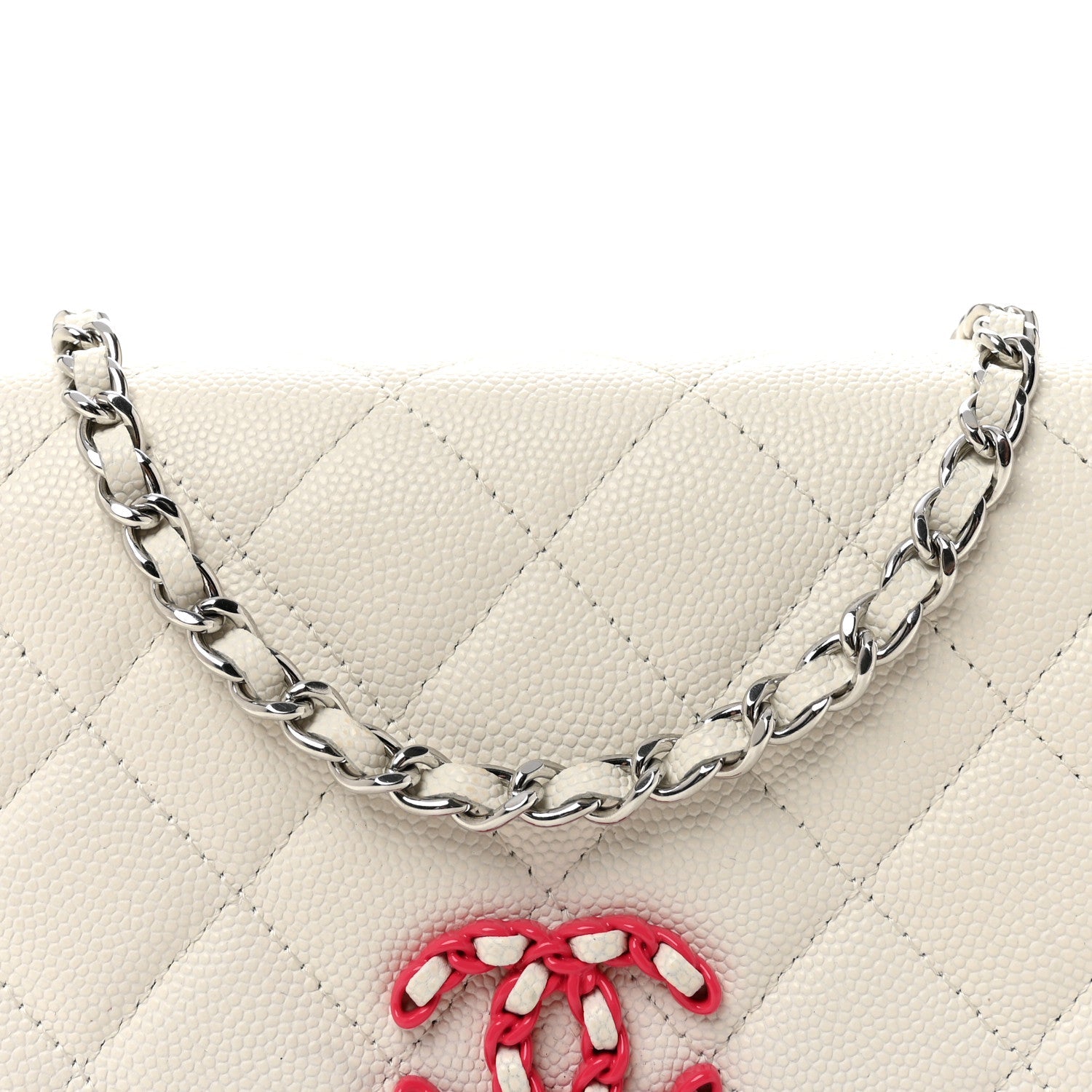 Caviar Quilted CHNL 19 Wallet On Chain WOC White Pink