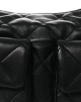 Shiny Lambskin Quilted Trendy Pockets Hobo Black