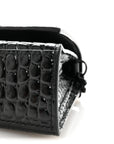 Shiny Calfskin Monochrome Crocodile Embossed Small Hourglass Evening Chain Bag Black