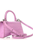 Shiny Calfskin Crocodile Embossed Hourglass Top Handle Bag XS Lilac