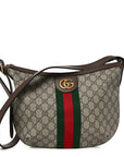 GG Supreme Monogram Web Small Ophidia Half Moon Hobo Brown