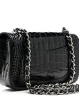 Shiny Alligator Mini Rectangular Flap Black