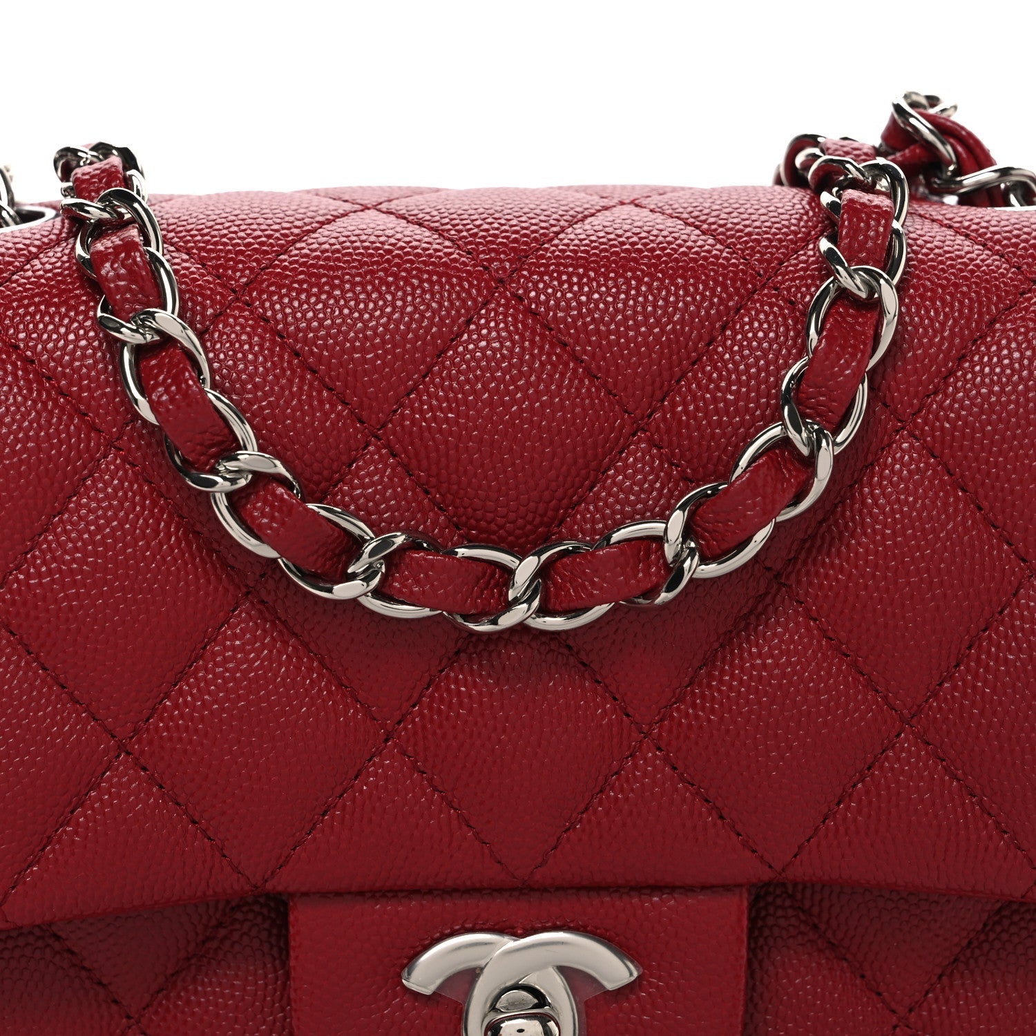 Caviar Quilted Mini Square Flap Red