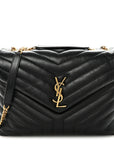 Calfskin Y Quilted Monogram Medium Loulou Chain Satchel Black