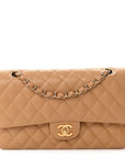 Caviar Quilted Medium Double Flap Beige