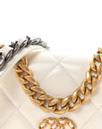 Shiny Crumpled Calfskin Quilted CHNL 19 Wallet On Chain WOC White