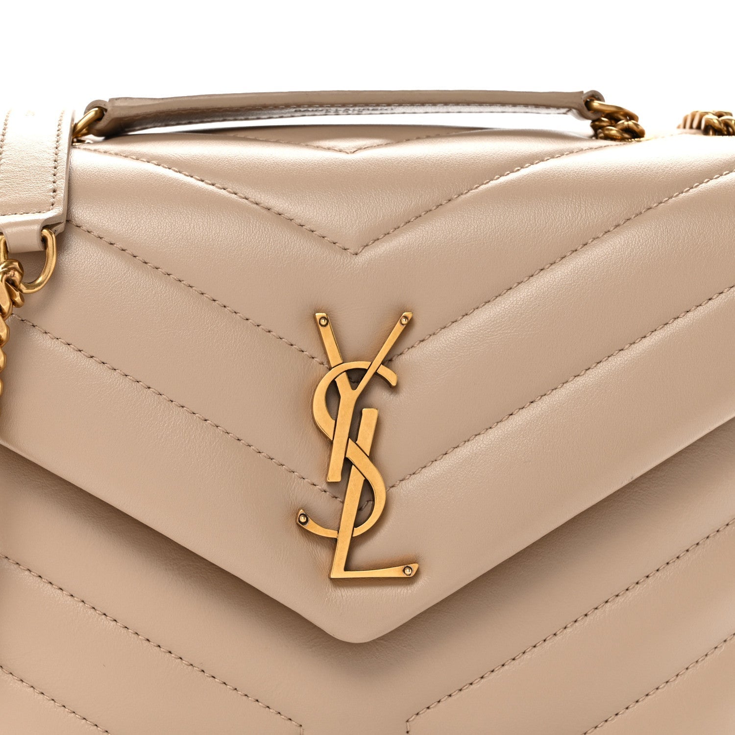Calfskin Y Quilted Monogram Small Loulou Chain Satchel Dark Beige