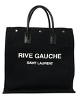Linen Calfskin Rive Gauche North South Tote Black