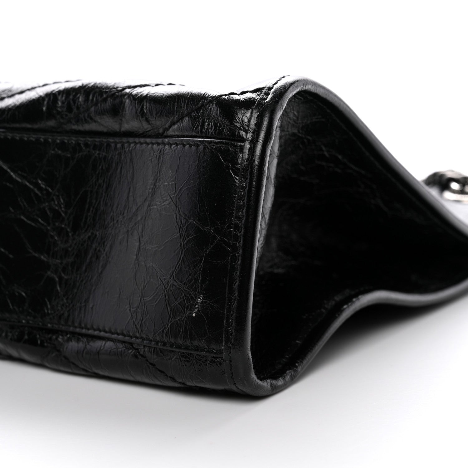 Crinkled Calfskin Matelasse Monogram Medium Niki Shopper Tote Black