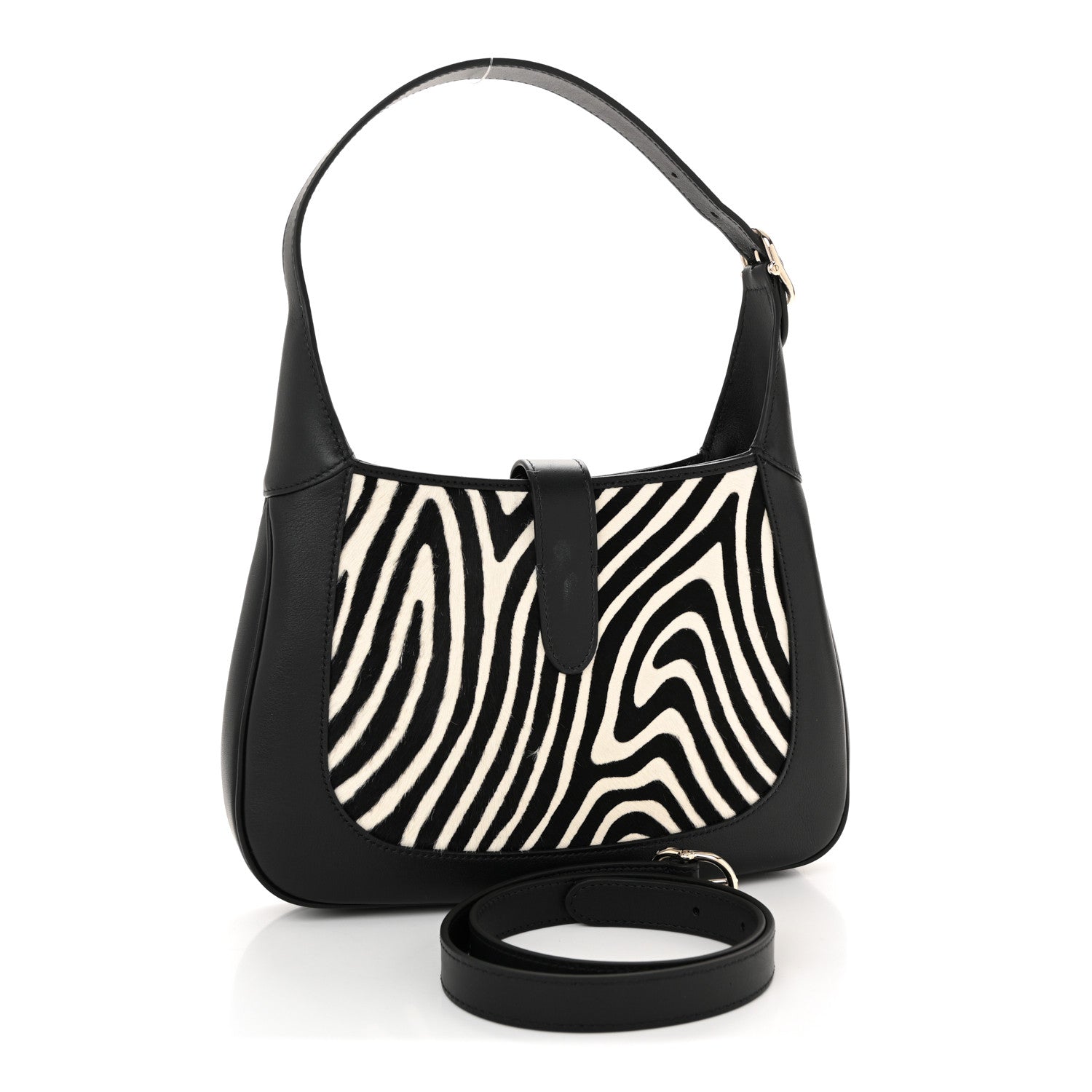 Pony Hair Zebra Print Calfskin Small Jackie 1961 Hobo Black White