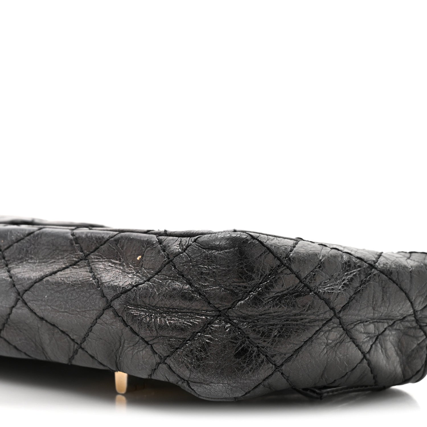 Glazed Calfskin Quilted Reissue Double Flap Clutch Black