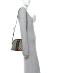 GG Supreme Monogram Textured Dollar Calfskin Web Small Ophidia Dome Shoulder Bag Beige Ebony New Acero
