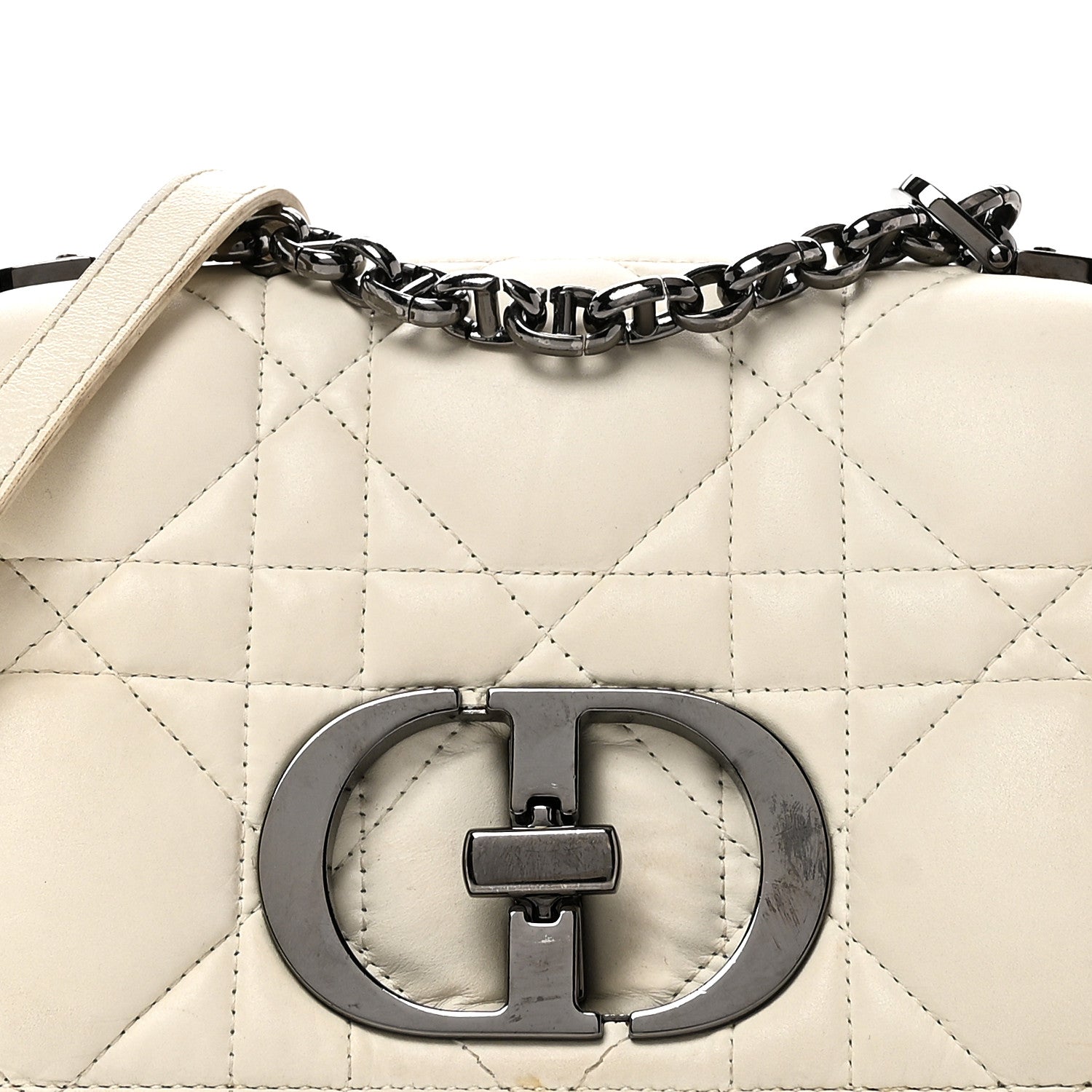 Lambskin Macrocannage Small D1OR Caro Bag Ivory