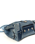 Denim Patchwork Small Hourglass Top Handle Bag Washed Blue