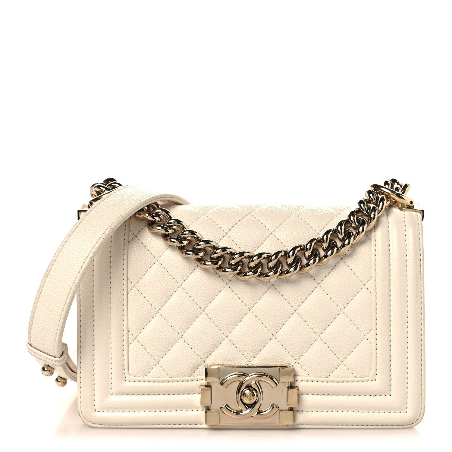 Caviar Quilted Small Boy Flap White