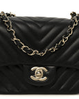 Lambskin Chevron Quilted Mini Square Flap Black