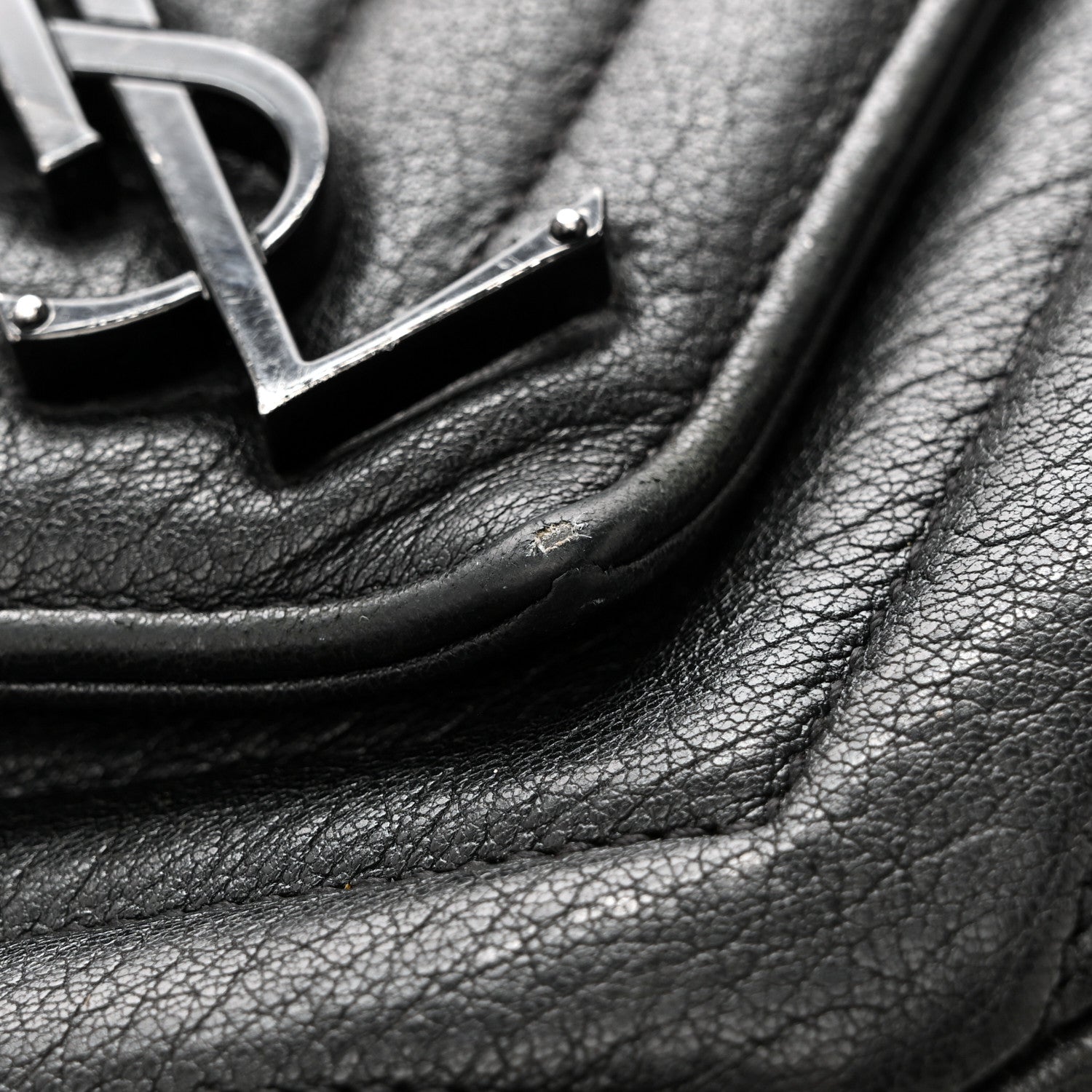 Sheepskin Matelasse Chevron Monogram Monochrome Medium College Bag Black