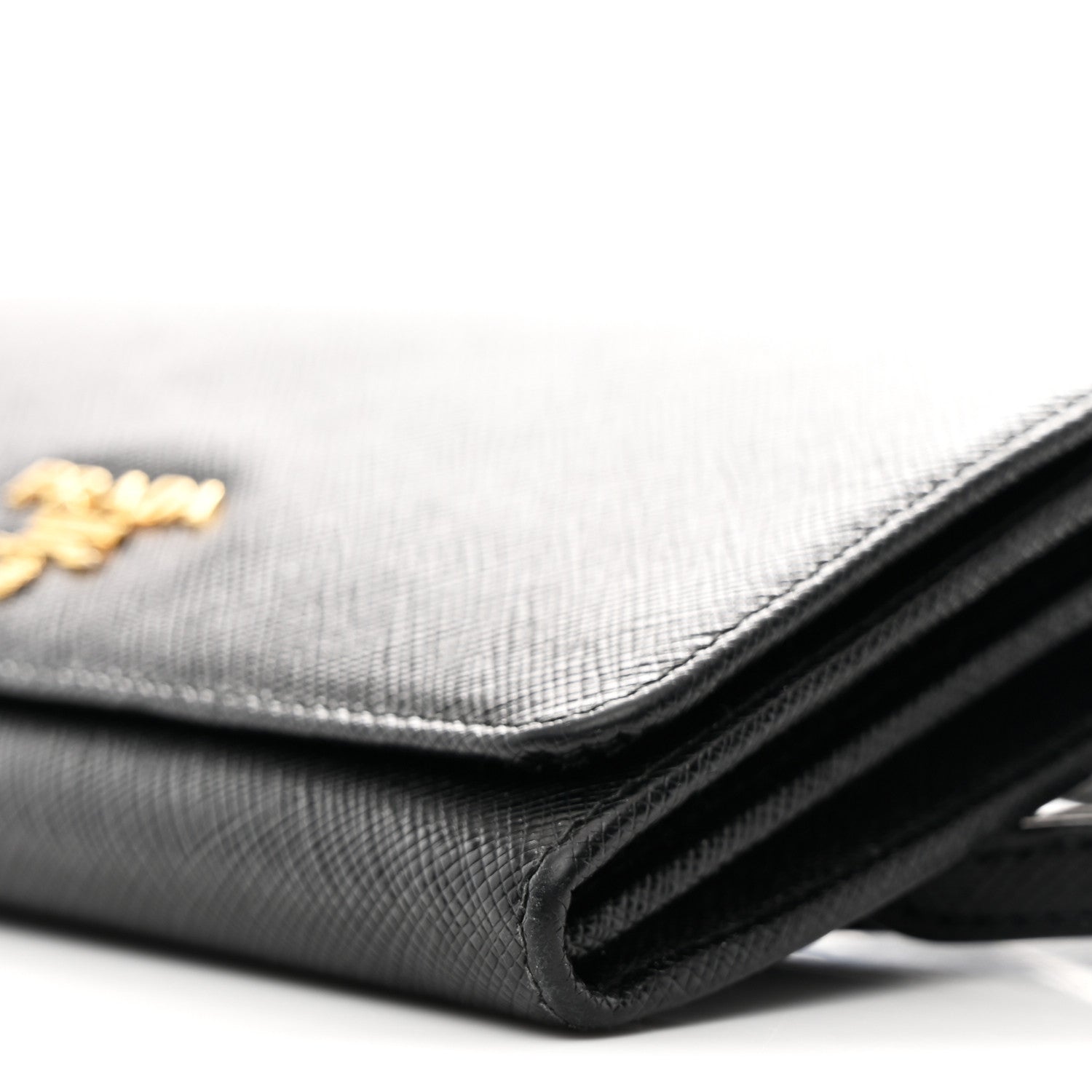 Saffiano Metal Flap Wallet With Strap Black