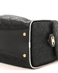 Braided Raffia Calfskin Quilted Small CHNL 25 Handbag Black White