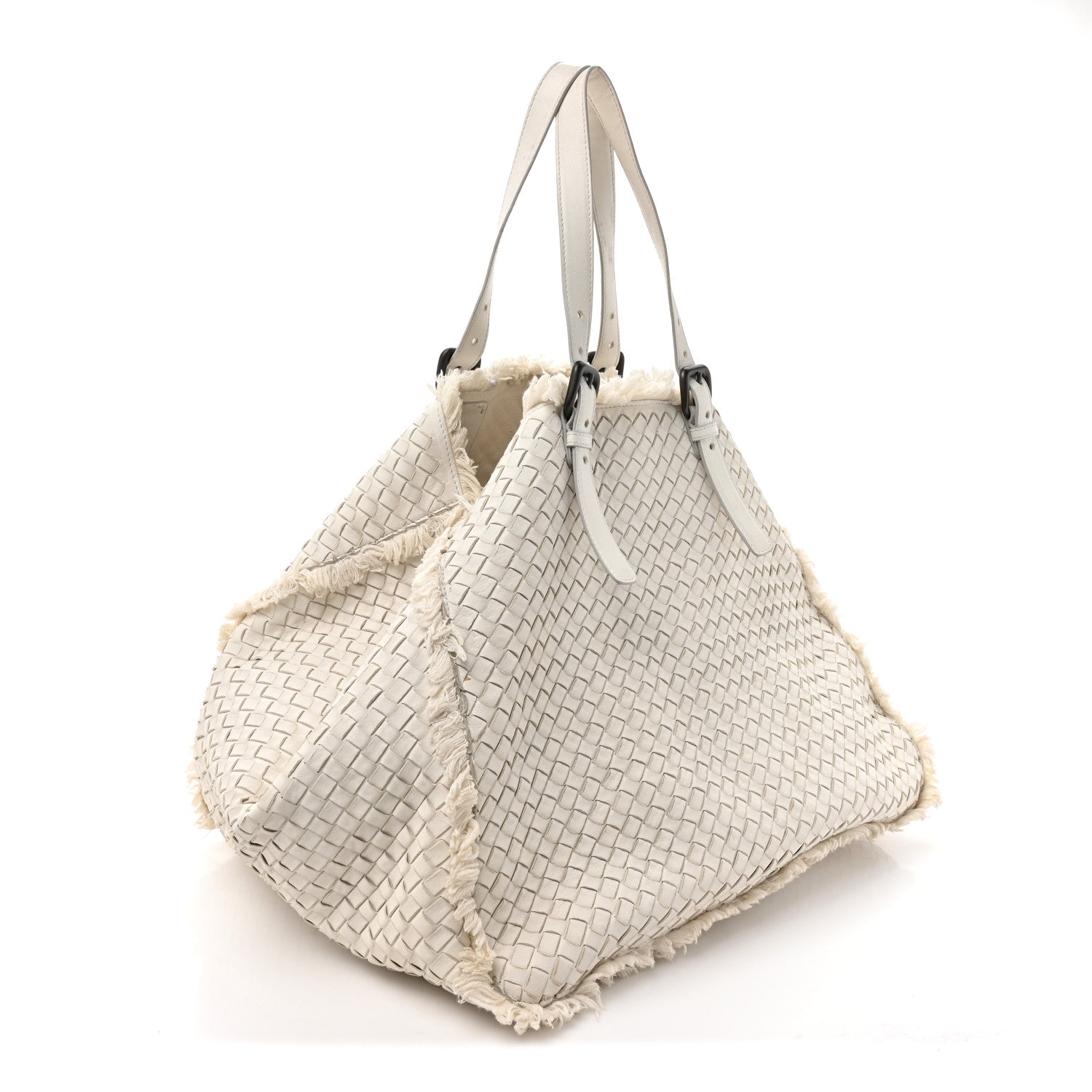 Nappa Intrecciato Canvas Fringe Maltinto Tote White