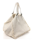 Nappa Intrecciato Canvas Fringe Maltinto Tote White