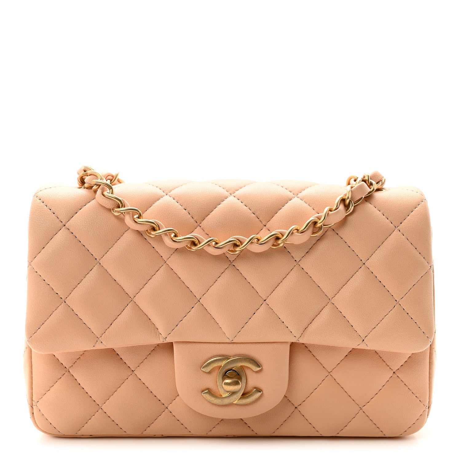 Lambskin Quilted Mini Rectangular Flap Beige