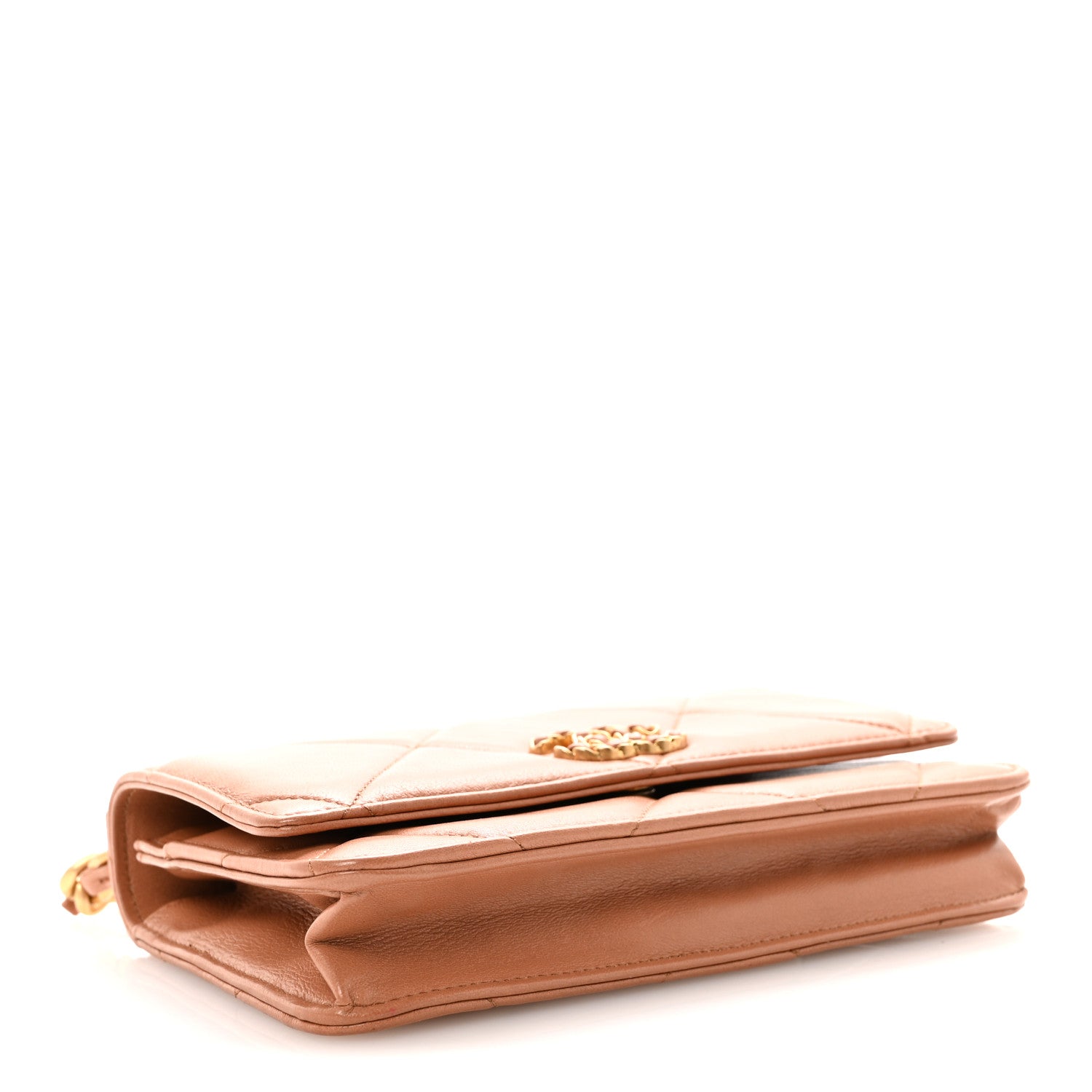 Lambskin Quilted CHNL 19 Wallet On Chain WOC Brown