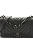 Lambskin Chevron Quilted Medium Boy Flap Grey