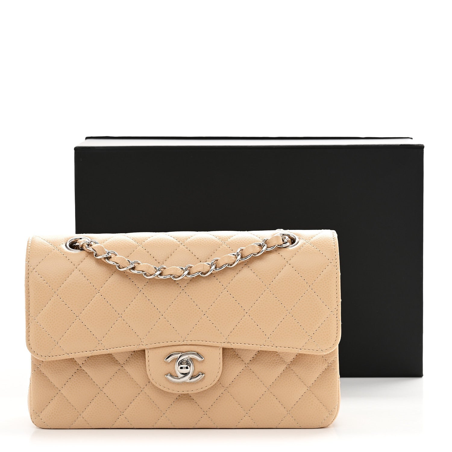 Caviar Quilted Small Double Flap Beige