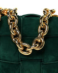 Suede Maxi Intrecciato Padded Chain Cassette Crossbody Bag Emerald Green