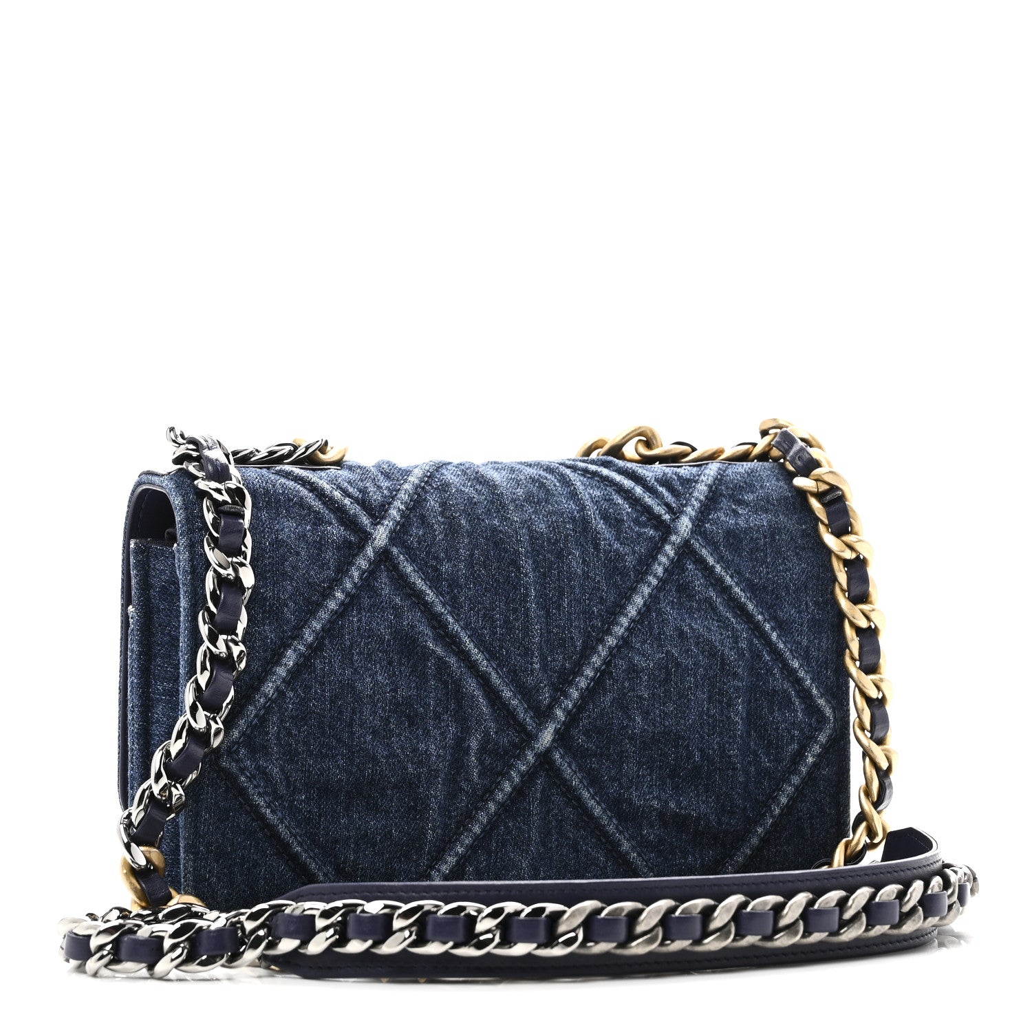 Denim Quilted CHNL 19 Wallet On Chain WOC Blue