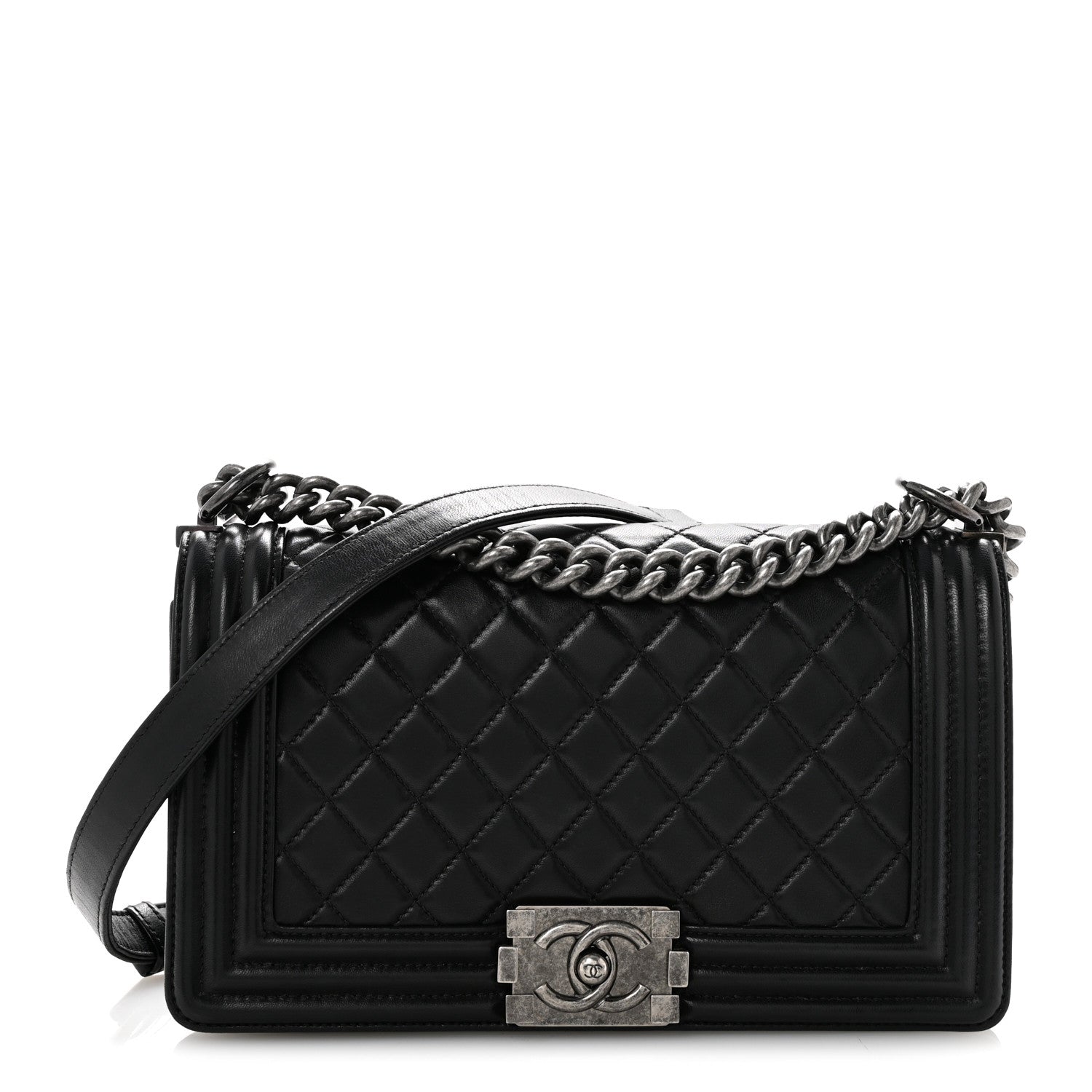 Lambskin Quilted Medium Boy Flap Black